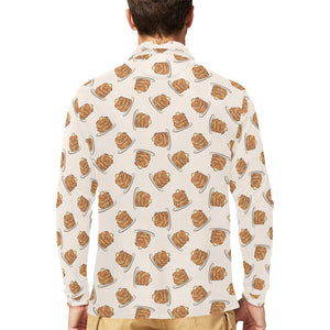 Pancake Pattern Print Design 01 Men's Long Sleeve Polo Shirt