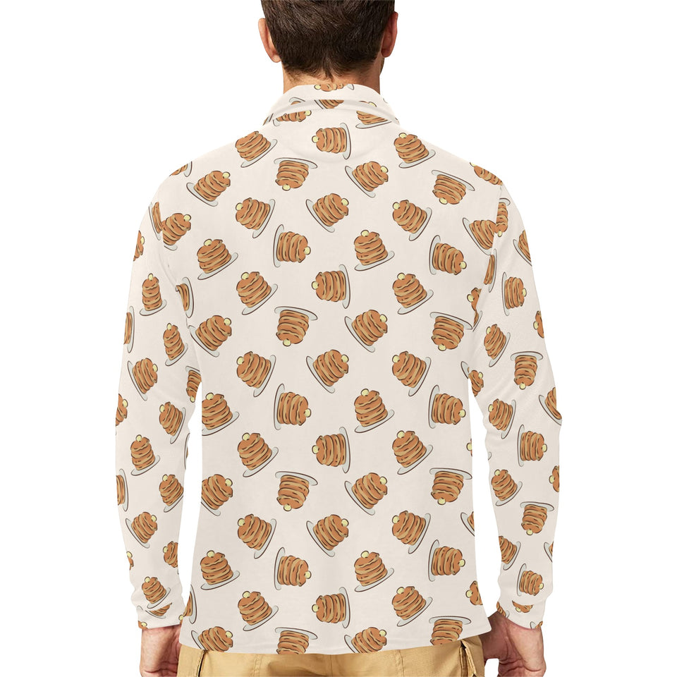 Pancake Pattern Print Design 01 Men's Long Sleeve Polo Shirt