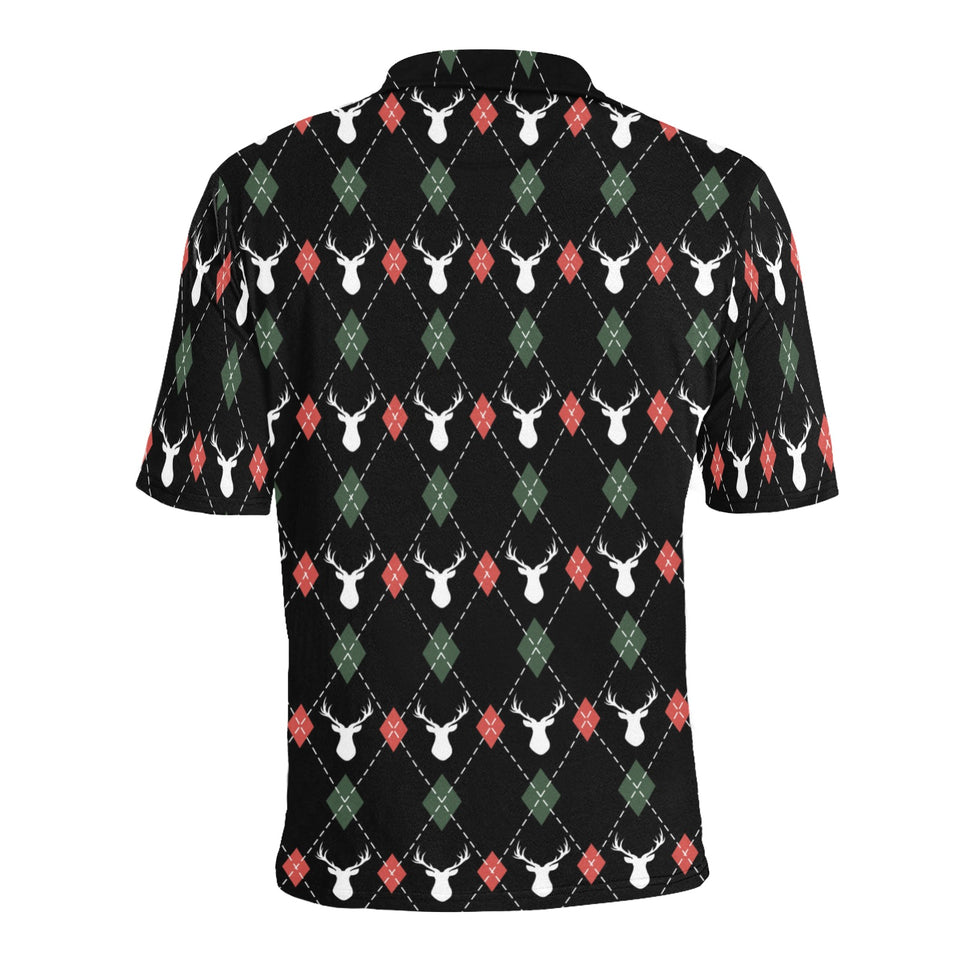 Deer Christmas new year pattern argyle Men's All Over Print Polo Shirt