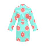 Grapefruit green background Women's Long Sleeve Belted Night Robe