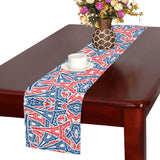 Blue Red Eiffel Tower Pattern Print Design 02 Table Runner
