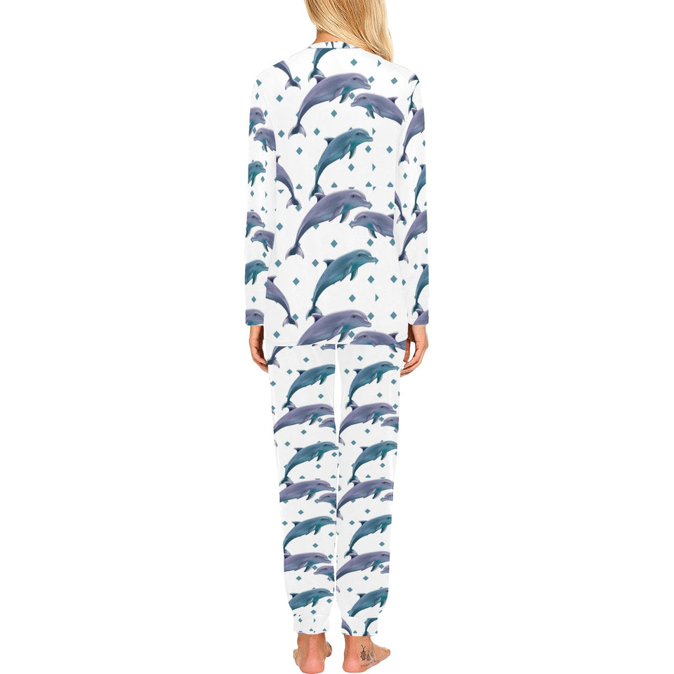 Dolphins pattern dotted background Women's All Over Print Pajama Set