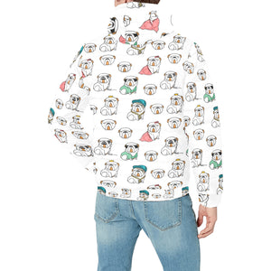 English Bulldog Pattern Print Design 03 Men's Padded Hooded Jacket