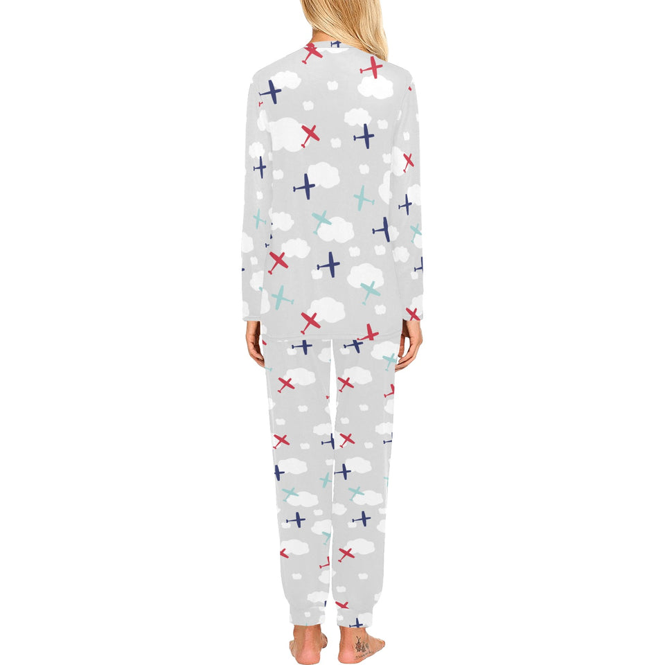 Airplane cloud grey background Women's All Over Print Pajama Set