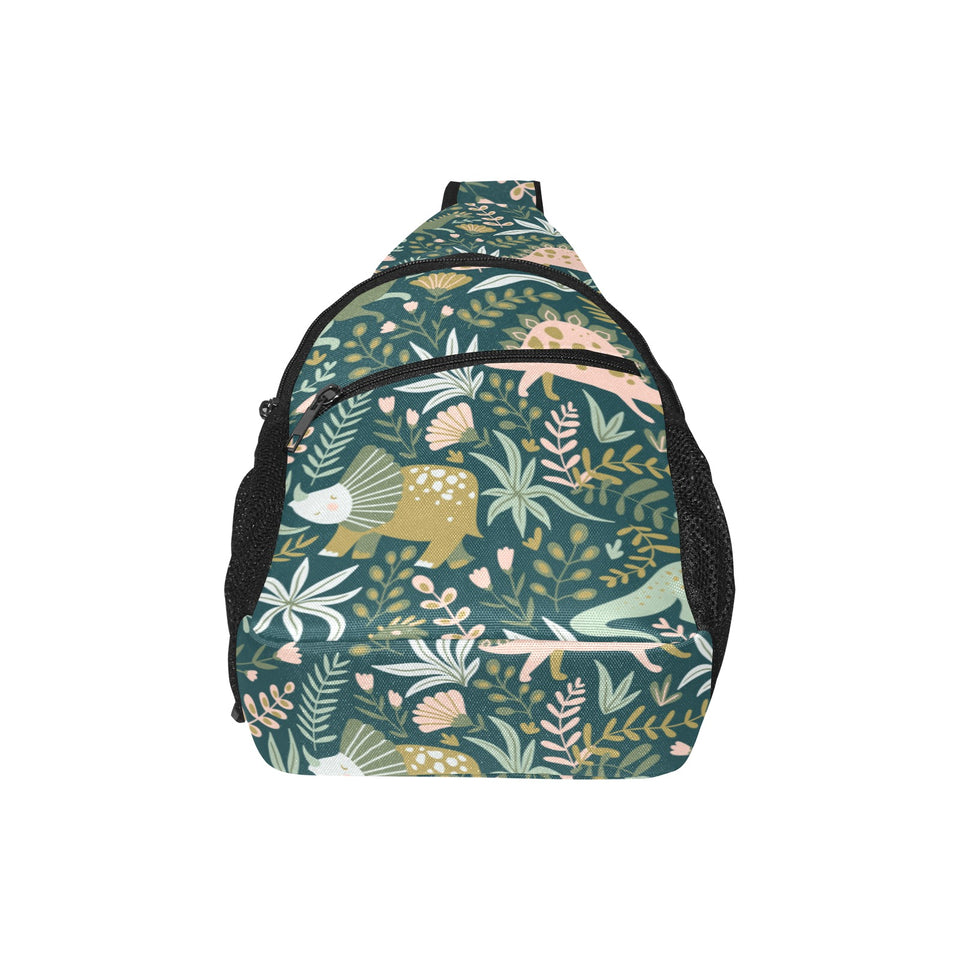 dinosaurs tropical leaves flower pattern All Over Print Chest Bag