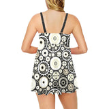 Gear Pattern Print Design 02 Chest Sexy Pleated Two Piece Swim Dress