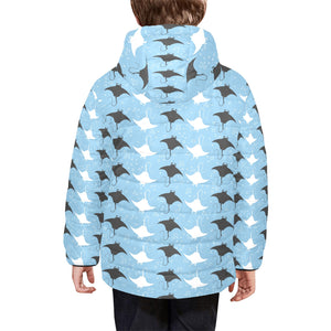 Stingray Pattern Print Design 03 Kids' Boys' Girls' Padded Hooded Jacket