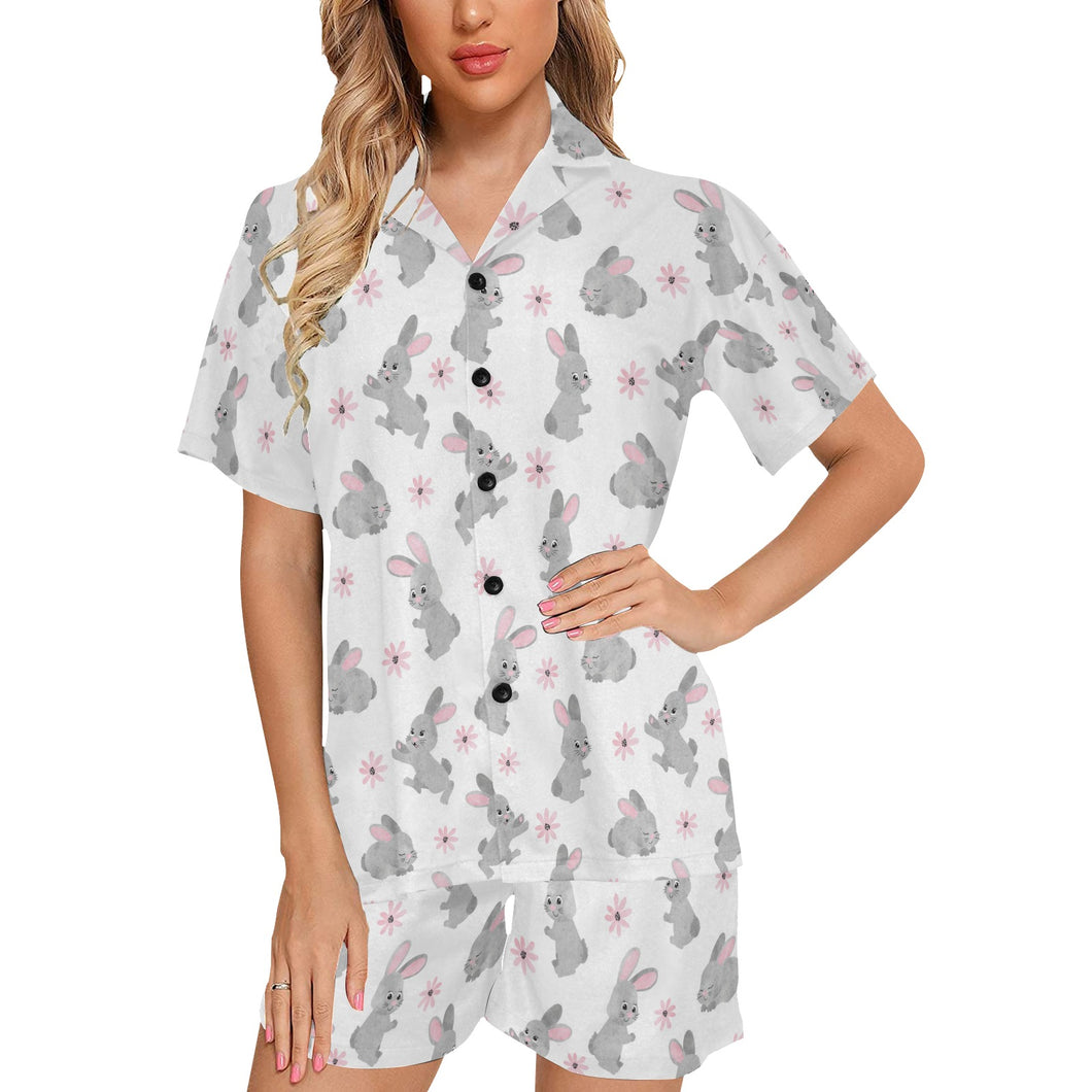 Watercolor cute rabbit pattern Women's V-Neck Short Pajama Set