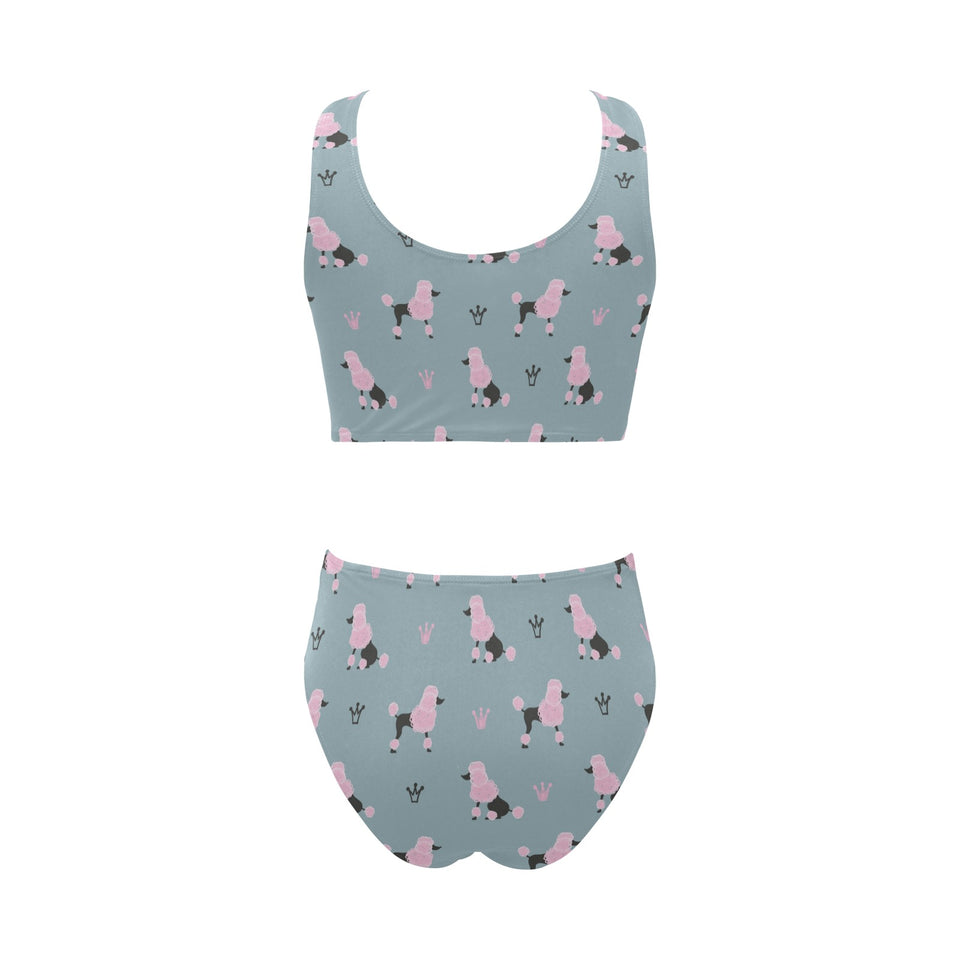 poodle dog pattern Chest Bowknot High Waisted Bikini Swimsuit