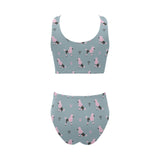poodle dog pattern Chest Bowknot High Waisted Bikini Swimsuit