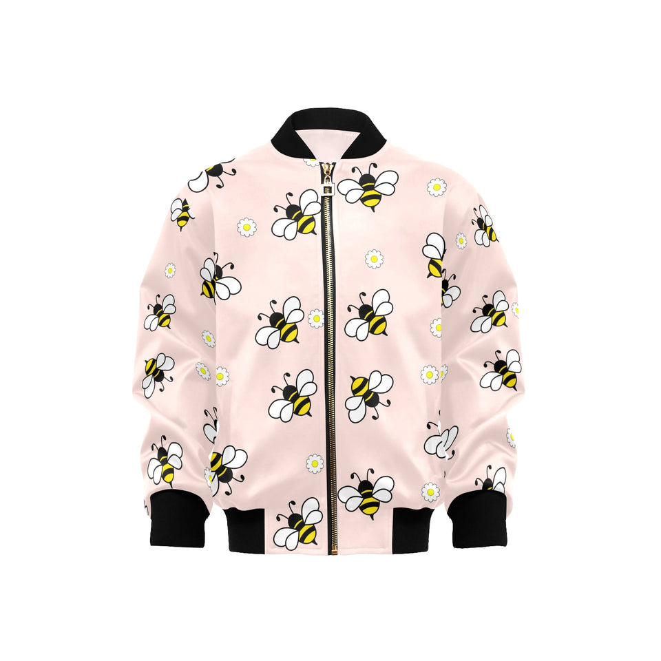 Cute bee flower pattern pink background Kids' Boys' Girls' Bomber Jacket