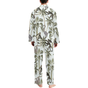 Monkey sloth lemur palm trees pattern Men's Long Pajama Set