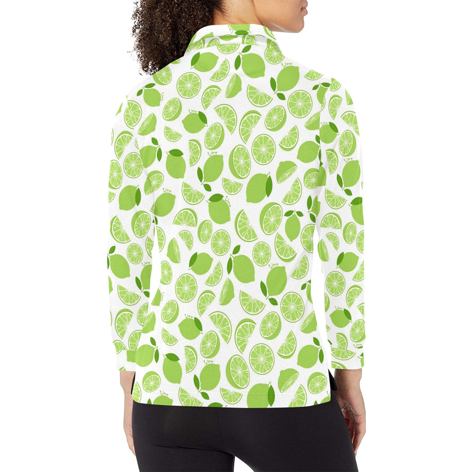 Lime design pattern Women's Long Sleeve Polo Shirt