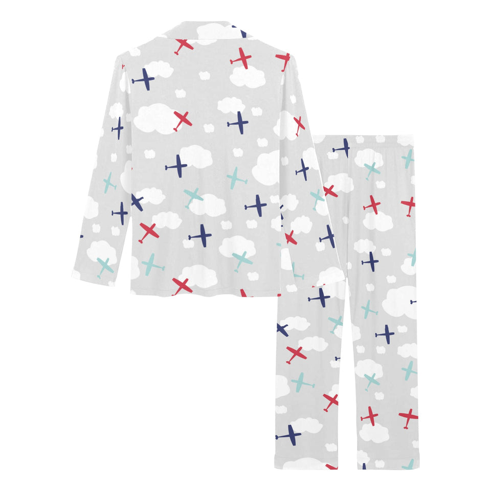 Airplane cloud grey background Women's Long Pajama Set