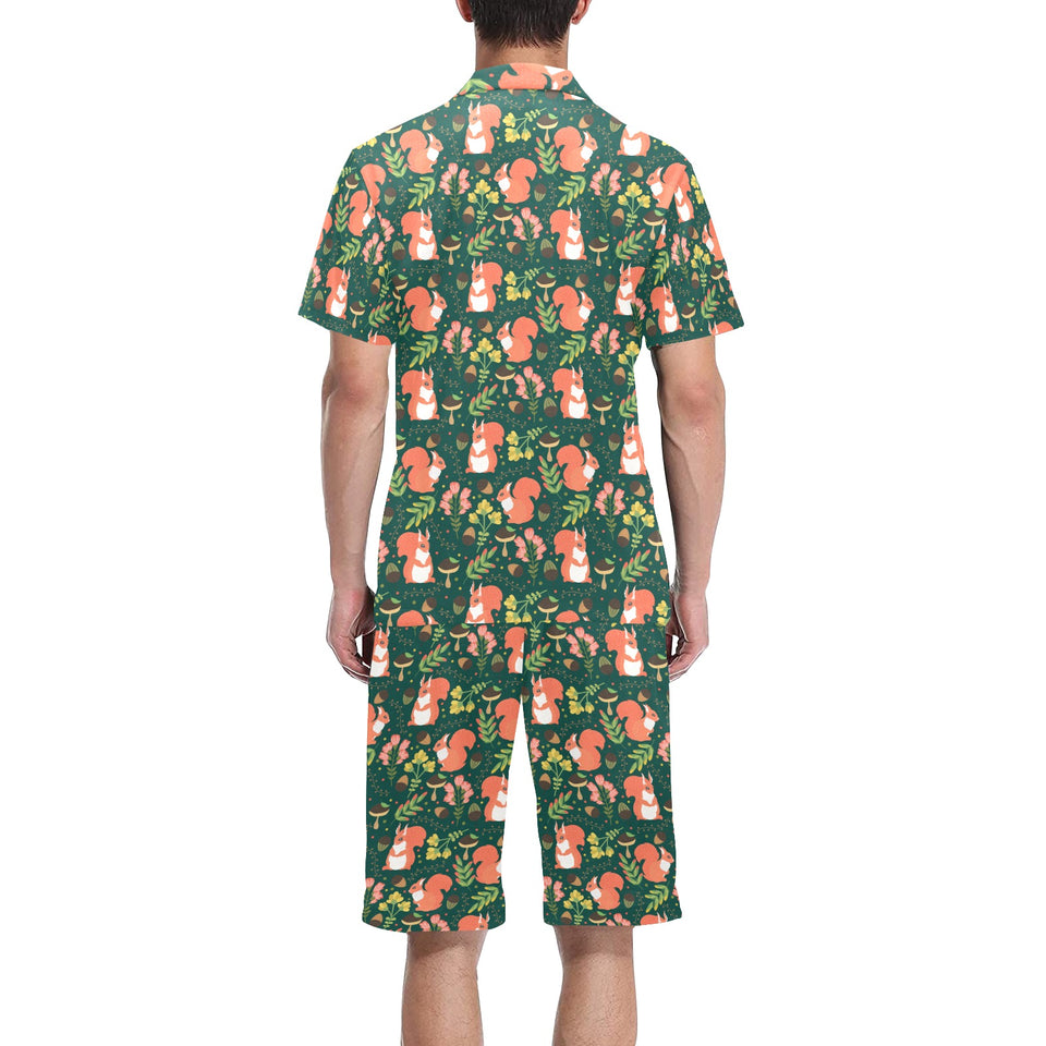 Squirrel Pattern Print Design 03 Men's V-Neck Short Pajama Set