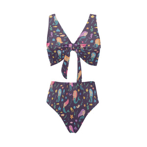 beautiful mermaid Fish jellyfish algae other marin Chest Bowknot High Waisted Bikini Swimsuit