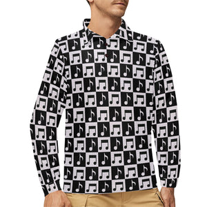 Music Notes Pattern Print Design 01 Men's Long Sleeve Polo Shirt