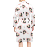 Cute pugs pink heart paw pattern Men's Long Sleeve Belted Night Robe