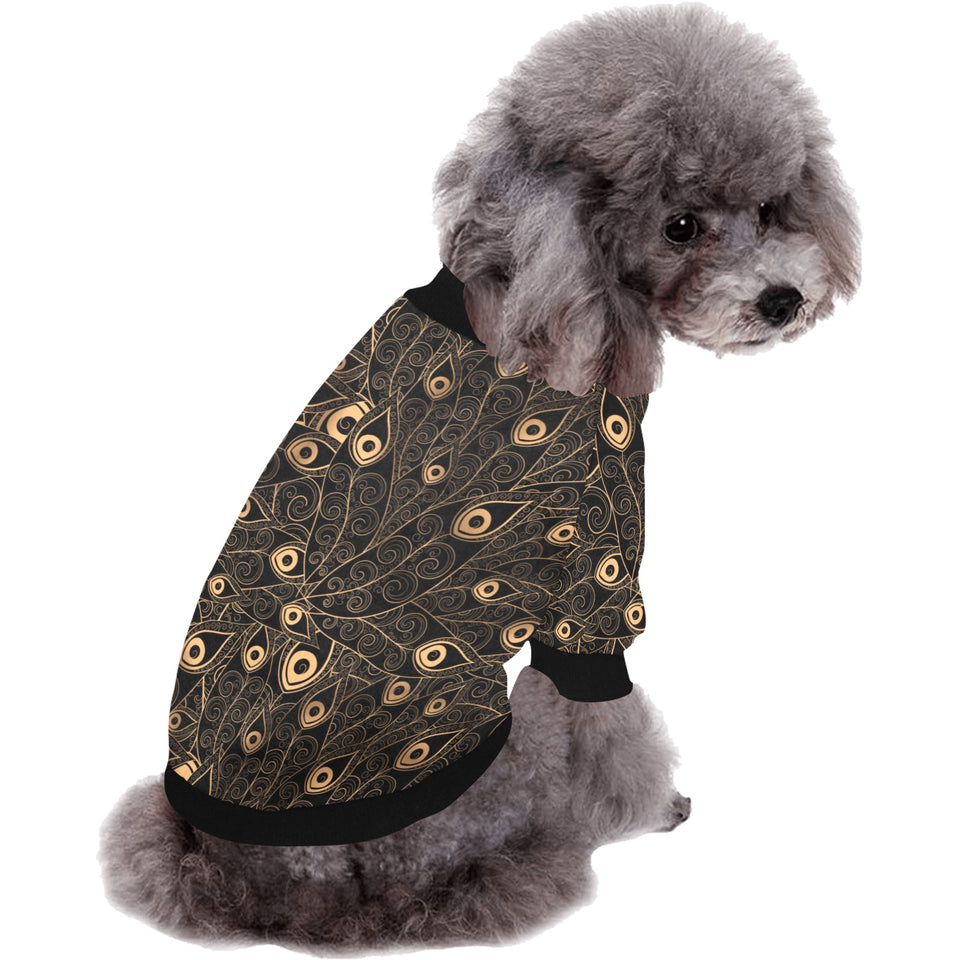 Gold peacock feather pattern All Over Print Pet Dog Round Neck Fuzzy Shirt