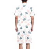 Black Gray Cream coral ginkgo leaves pattern Men's V-Neck Short Pajama Set