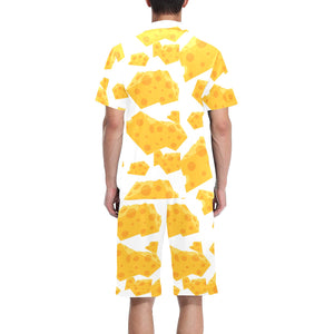 Cheese slice pattern Men's V-Neck Short Pajama Set