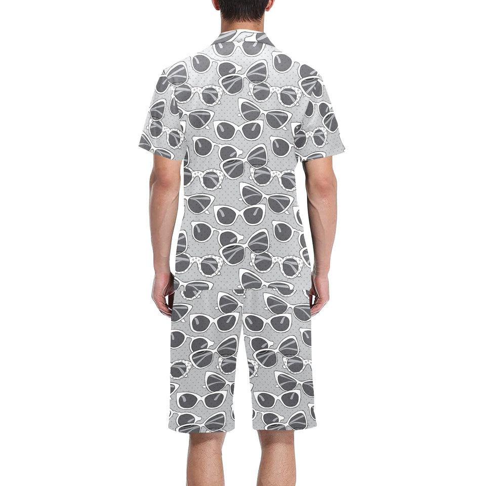 Sun Glasses Pattern Print Design 04 Men's V-Neck Short Pajama Set