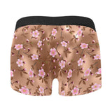 Pink sakura cherry blossom drak brown background Men's All Over Print Boxer Briefs Men's Underwear