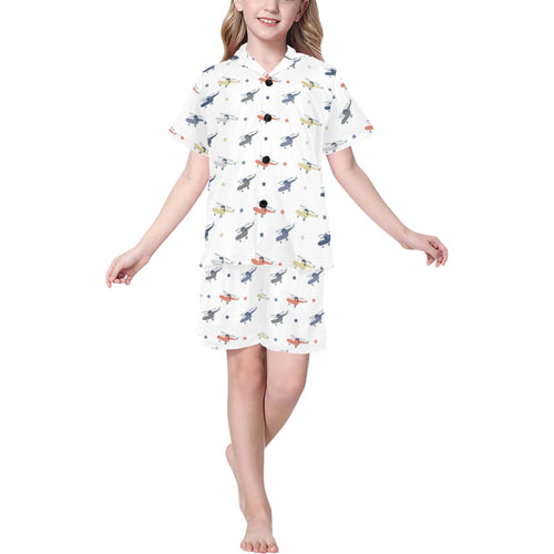 Cute helicopter star pattern Kids' Boys' Girls' V-Neck Short Pajama Set