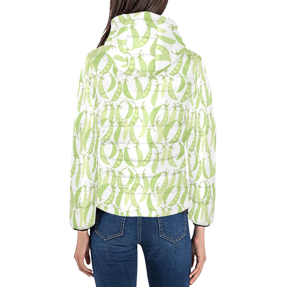 Green Peas Pattern Print Design 03 Women's Padded Hooded Jacket