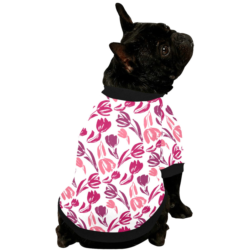 pink sketch tulip pattern All Over Print Pet Dog Round Neck Fuzzy Shirt