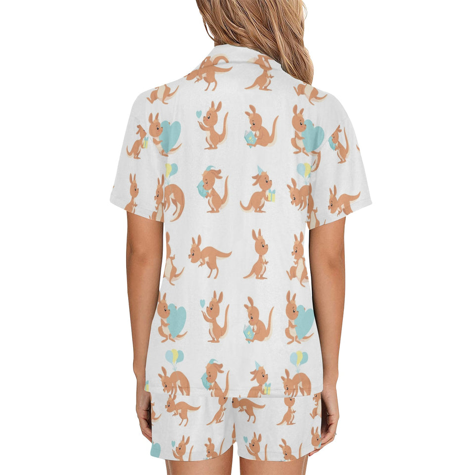 Cute Kangaroo pattern Women's V-Neck Short Pajama Set