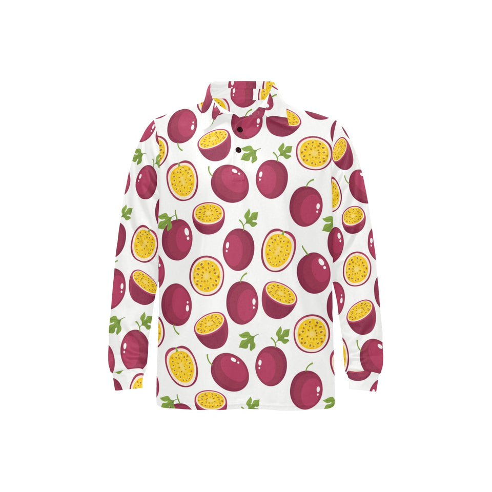 Passion fruit design pattern Men's Long Sleeve Polo Shirt