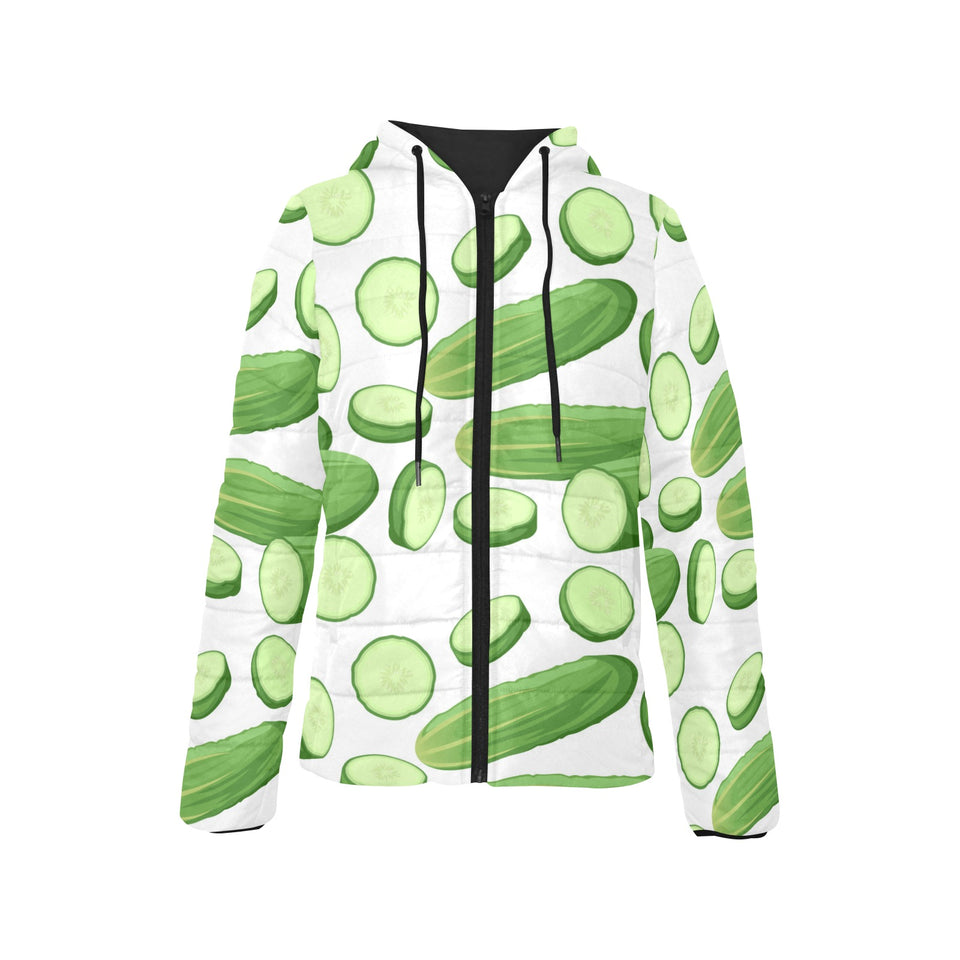 cucumber whole slices pattern Women's Padded Hooded Jacket