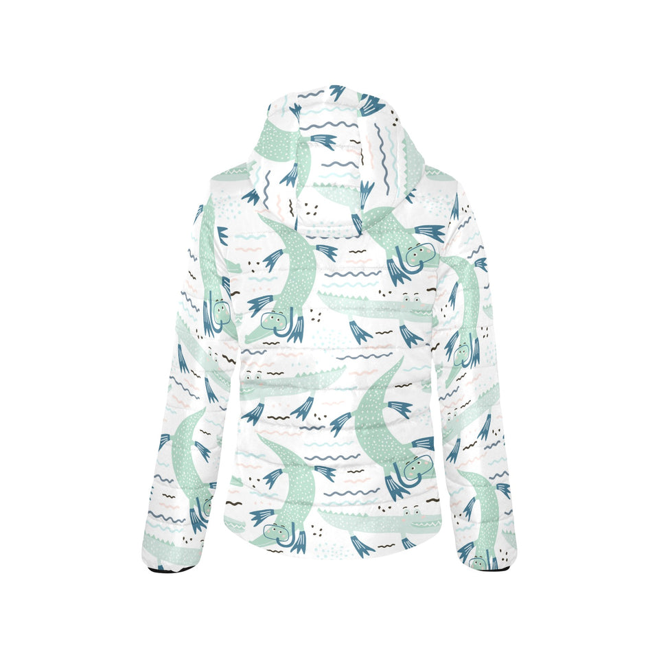 Crocodile diver pattern Women's Padded Hooded Jacket