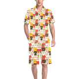 Colorful Maneki neko cat pattern Men's V-Neck Short Pajama Set