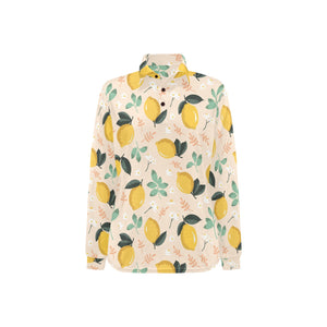 lemon flower leave pattern Women's Long Sleeve Polo Shirt