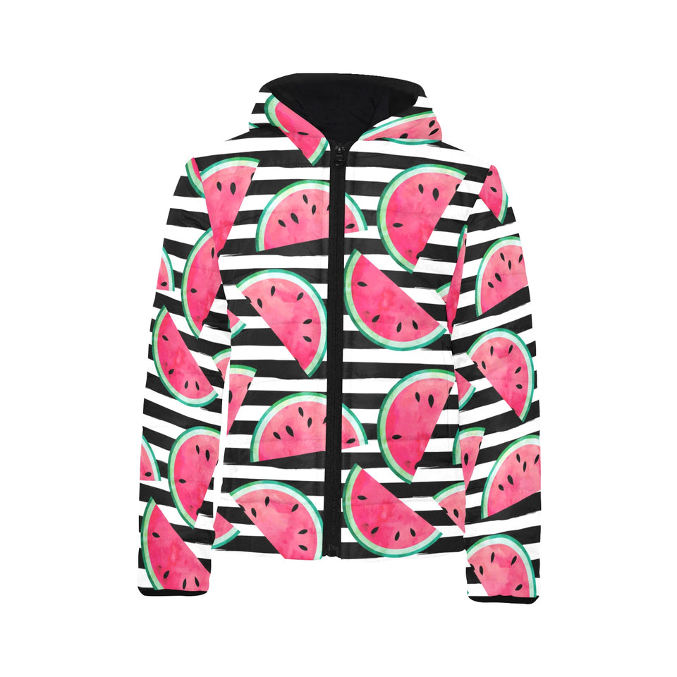 Watercolor paint textured watermelon pieces Kids' Boys' Girls' Padded Hooded Jacket