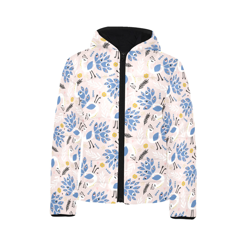 Cute peacock pattern Kids' Boys' Girls' Padded Hooded Jacket