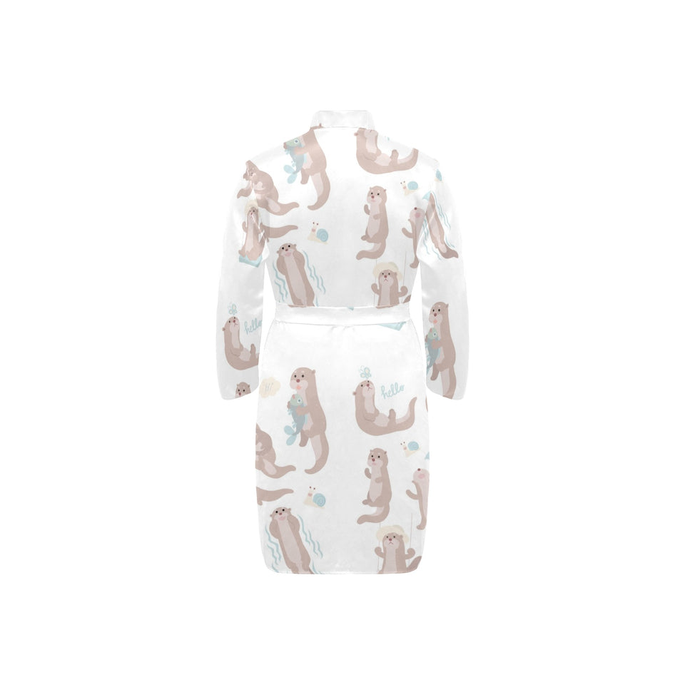 Cute sea otters pattern Men's Long Sleeve Belted Night Robe