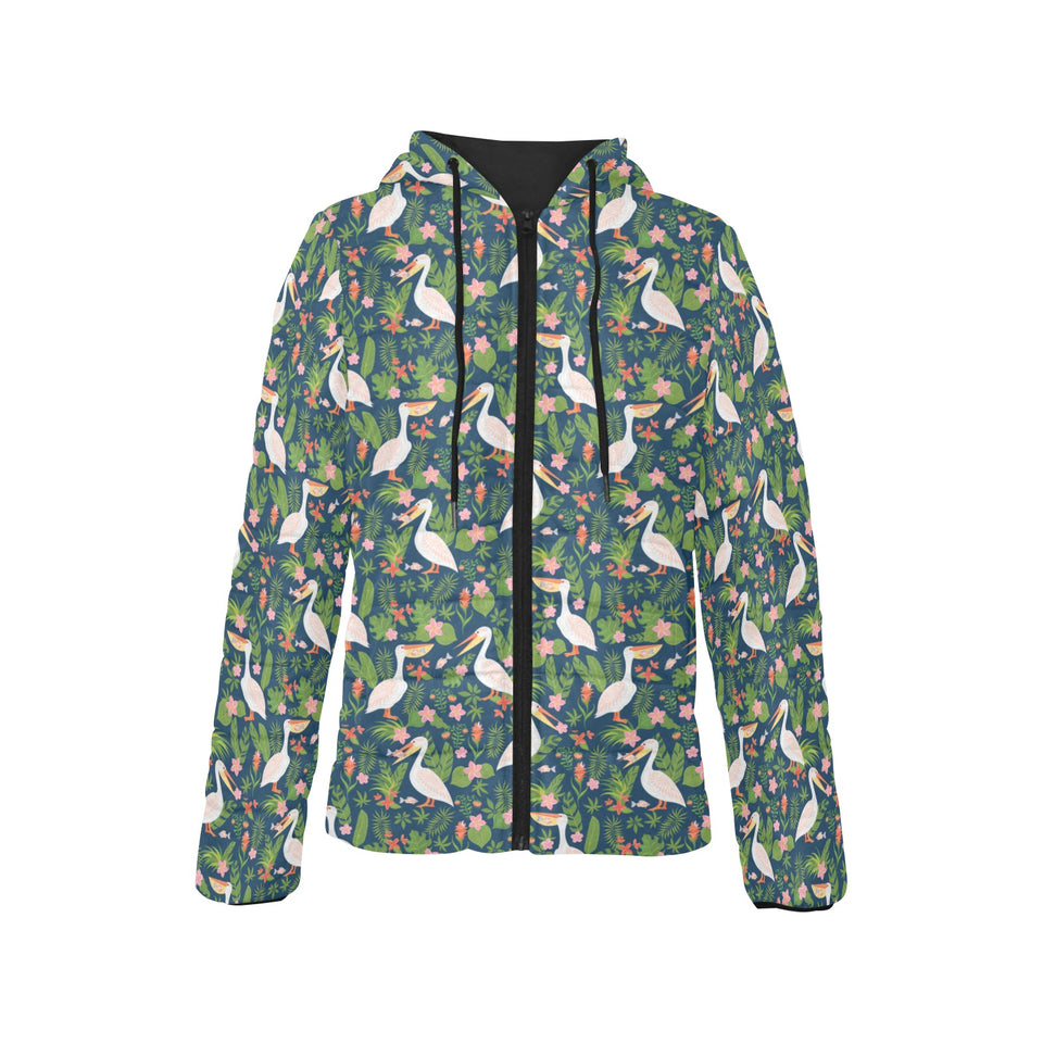 Pelican Pattern Print Design 05 Women's Padded Hooded Jacket