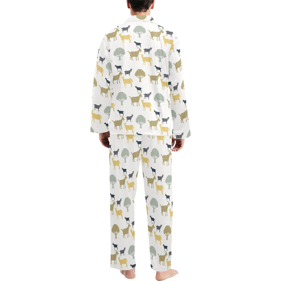 Silhouettes of goat and tree pattern Men's Long Pajama Set