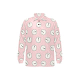 Clock pattern pink blackground Men's Long Sleeve Polo Shirt