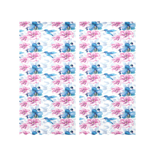 Hummingbird Pattern Print Design 02 Gauze Curtain