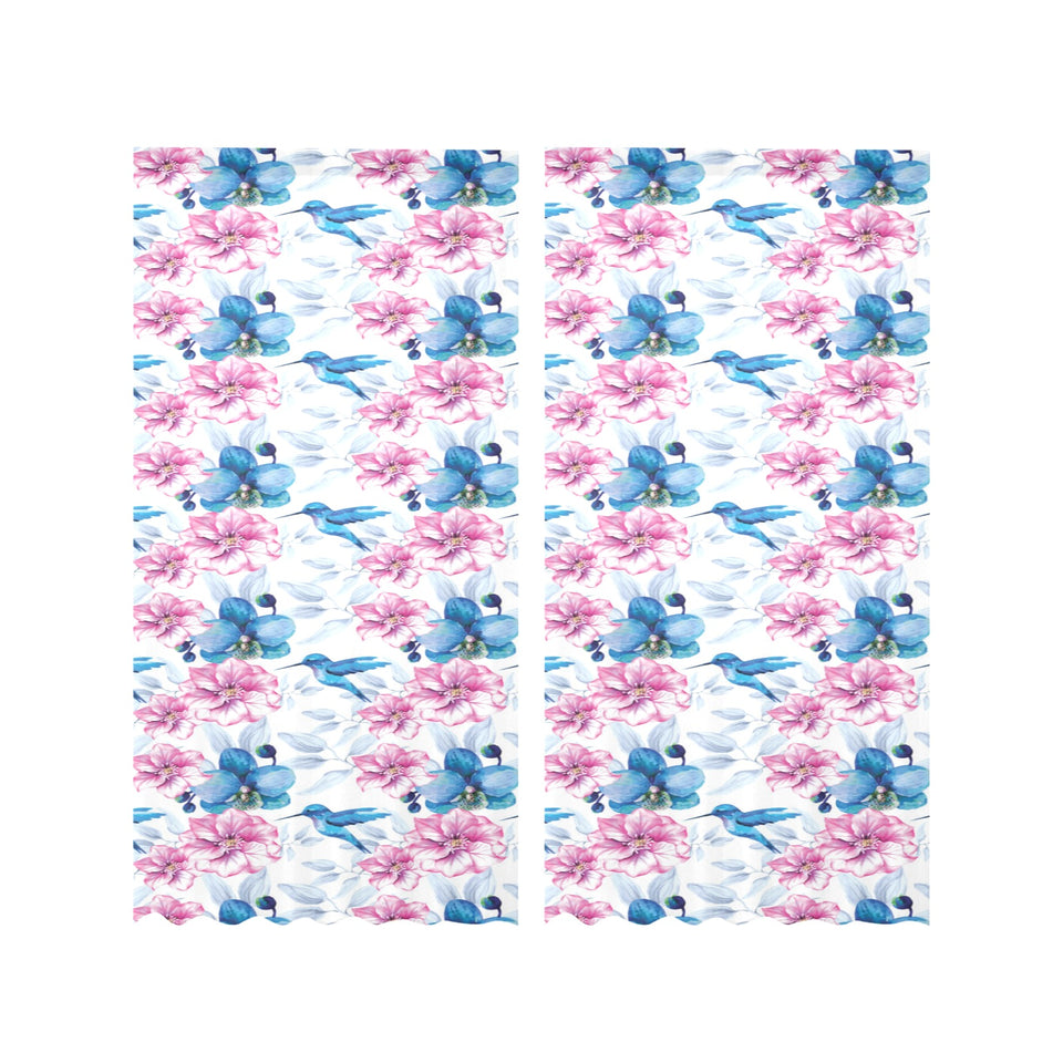 Hummingbird Pattern Print Design 02 Gauze Curtain