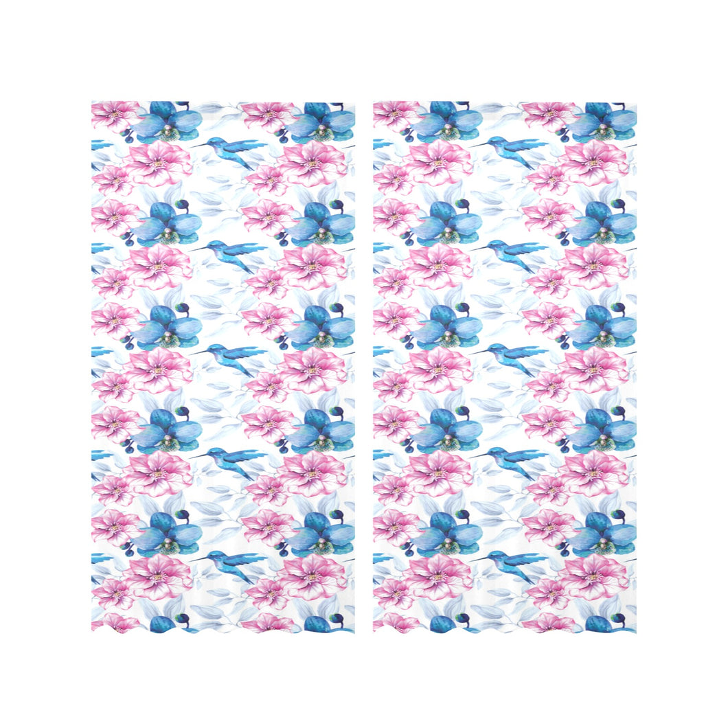 Hummingbird Pattern Print Design 02 Gauze Curtain