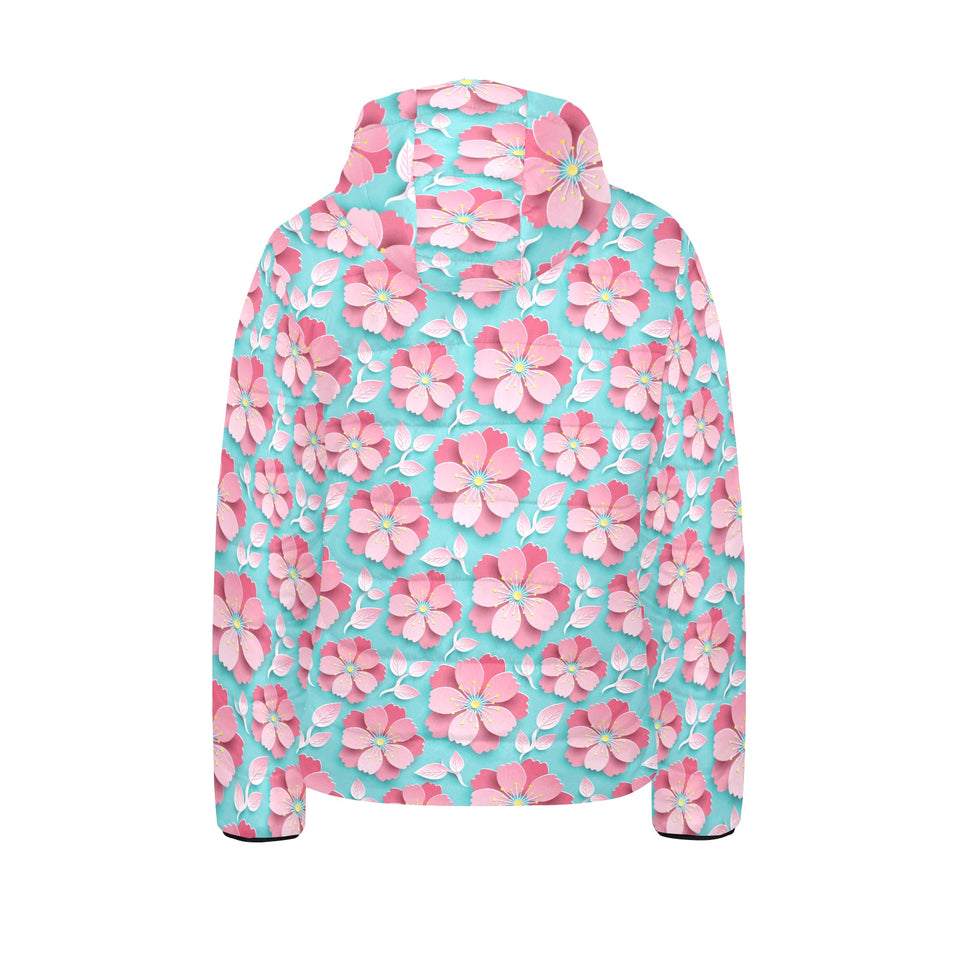 3D sakura cherry blossom pattern Kids' Boys' Girls' Padded Hooded Jacket