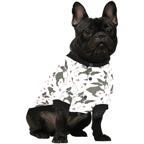 Boston terrier dog hearts vector pattern All Over Print Pet Dog Round Neck Fuzzy Shirt