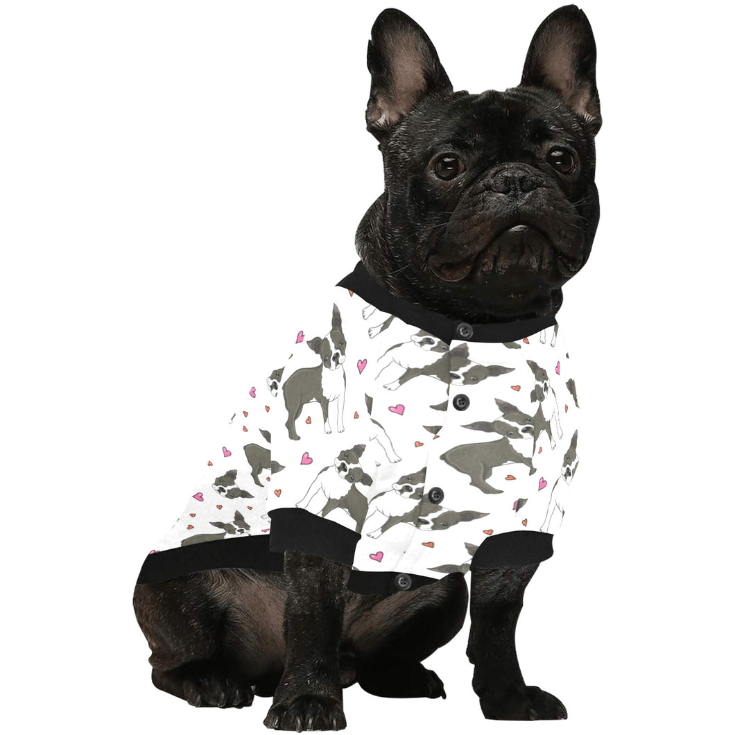 Boston terrier dog hearts vector pattern All Over Print Pet Dog Round Neck Fuzzy Shirt