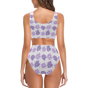 Hedgehog Pattern Print Design 05 Chest Bowknot High Waisted Bikini Swimsuit