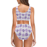 Hedgehog Pattern Print Design 05 Chest Bowknot High Waisted Bikini Swimsuit
